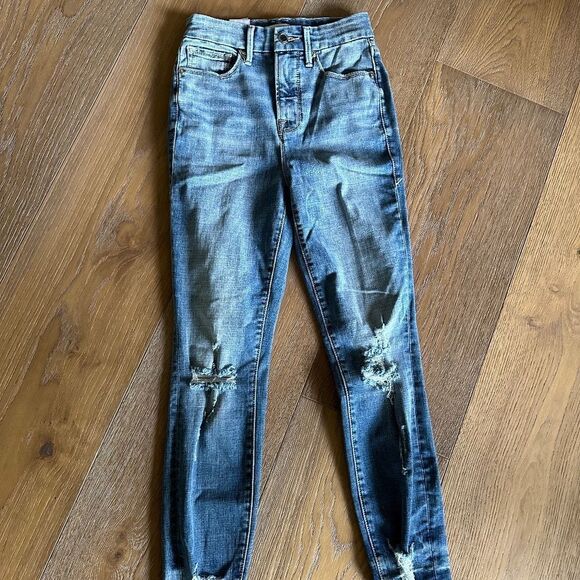 GOOD AMERICAN Ripped Good Waist Chew Hem Ankle Skinny Jeans In Blue634 - Picture 4 of 8